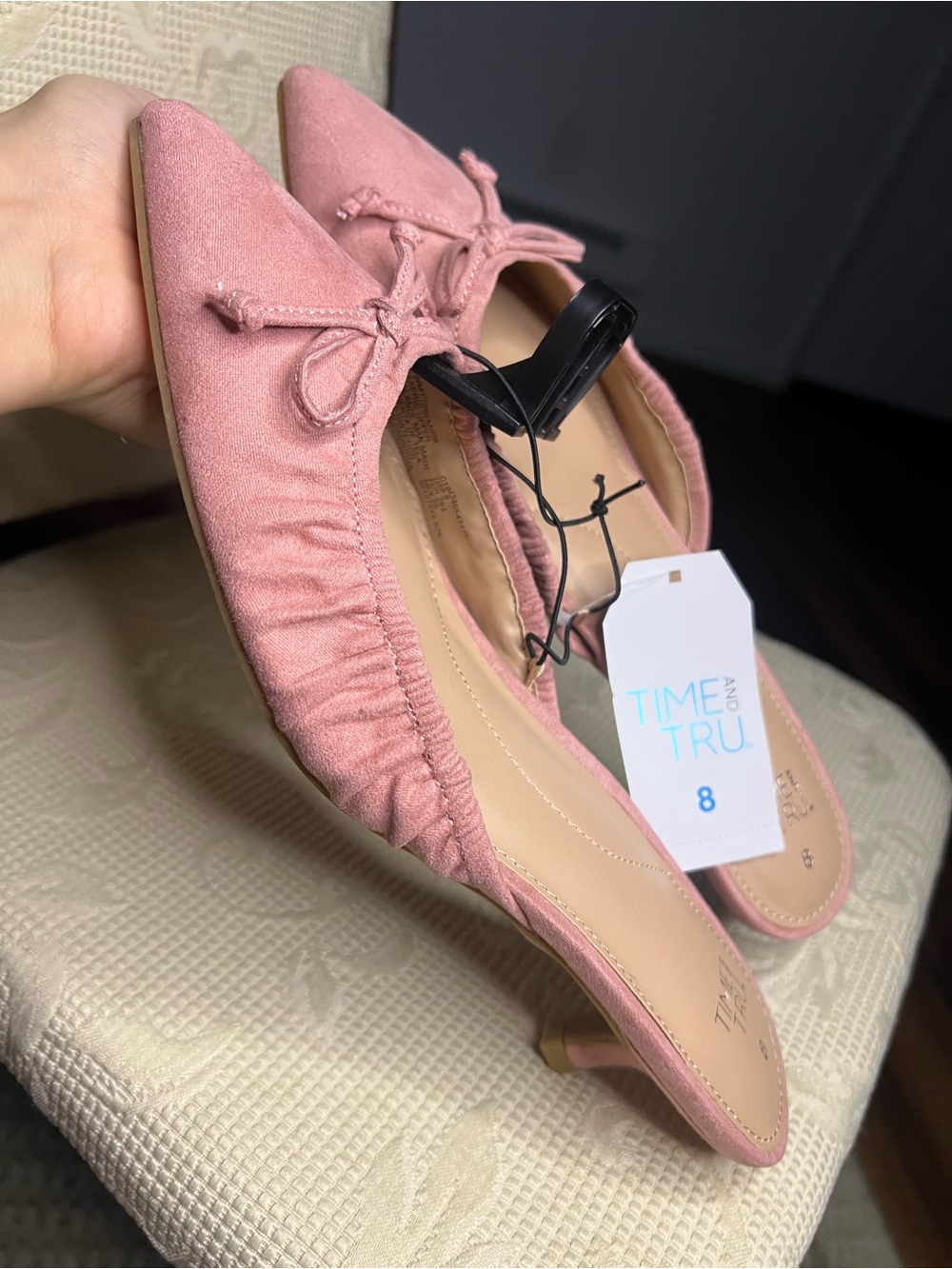 Time and Tru Pink Bow Kitten Heel Mule Shoes NWT | Pointed Toe | Size US 8 UK 6 - Picture 15 of 16